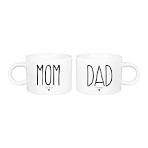 Mom Dad The Best Baskılı Çift 2'li Porselen Lüks Fincan Beyaz