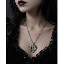 Gotik Kalp Desenli Metal Kolye Gümüş Renk Zincir Unisex Aksesuar Çok renkli