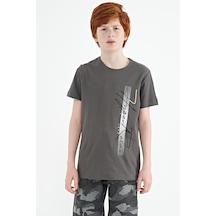 Tommylife Tommy Life Koyu Gri Yazı Baskılı O Yaka Standart Kalıp Erkek Çocuk T-shirt - 11119 Koyu Gri