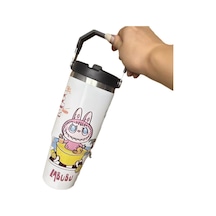 Labubu Desen 304 Paslanmaz Çelik Yalıtımlı Bardak Termos Beyaz