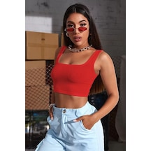 Hç İç Çamaşırı Kadın Askılı Crop Top Bluz Kırmızı Kırmızı