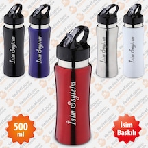500 ML İsme Özel Emzikli Matara Lazer Baskılı Gümüş