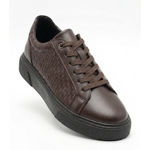 Growish Gd0110 Hakiki Deri Yüksek Taban Modern Örgün Desen Yüksek Eva Taban Sneaker Ayakkabı Koyu Kahverengi