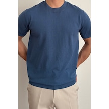 Cool Tarz Erkek Saks Slim Fit Bisiklet Yaka Triko T-shirt Saks Saks