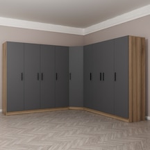 Minar Kale 9 Kapaklı 4 Ç Köşe Dolap Dore Antrasit 210cm Çok Renkli