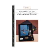 Hediyelik Eşya Yazı Aracı Nostalji Tutkunu Kaligrafi Kalem Ve Vintage Tasarım Deri Defter Çok Renkli