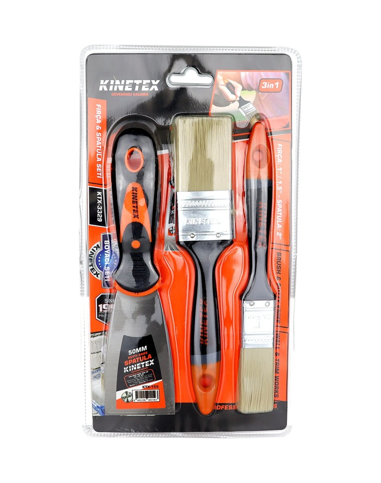 3pcs Boyacı - Nalbur Set 50mm Spatula - 2x Kestirme Fırça 4915