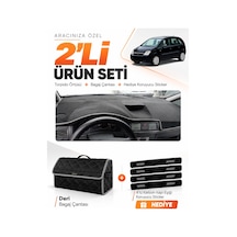 Opel Meriva A 2003-2010 Uyumlu Torpido Örtüsü + Deri Bagaj Çantası + Sticker Seti - Siyah Gri