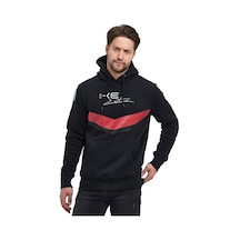Adams Siyah Kapüşonlu Mavi/kırmızı Baskılı Kanguru Cepli Sweatshirt Siyah