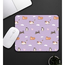 Kedi Figürlü Mor Renk Mouse Pad 23x19cm Fare Altlığı Kaydırmaz Taban De582