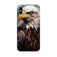 Apple Uyumlu iPhone X Silikon Kılıf Asil Beyaz Başlı Siyah Kartal