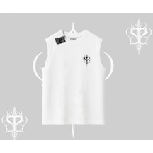 Startmore Startmore Cool Meow Yazılı Sevimli Kedi Arka Baskılı Kolsuz Tshirt Beyaz