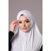 Hürrem Bone Beyaz Pratik Hazır Geçmeli Tesettür Eşarp Sandy Kumaş Düz Hijab 2308 42