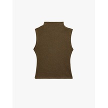 Koton Slim Fit Dik Yaka Kolsuz Bluz Kahverengi 6sak10008pk Kahve