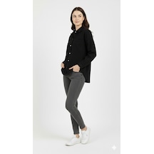 Kadın Kot Rahat Kesim Cepli Düz Denim Gömlek Siyah