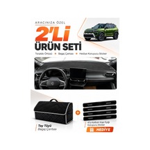 Renault Duster 2025-2027 Uyumlu Torpido Örtüsü + Tay Tüyü Bagaj Çantası + Sticker Seti - Siyah Gri