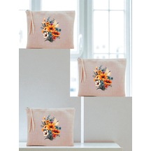 Çiçek Buketi Baskılı 3'lü Makyaj Çantası 20x25 Cm - Kadın Doğum Günü Hediyesi Kadın Hediye Ürün