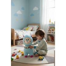 Büyük Boy Yumuşak Peluş Lama Oyuncak - Yumuşacık Uyku Arkadaşı Fularlı Lama 35 Cm Mavi