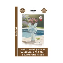 Delux Serisi Şarjlı El Vantilatörü F12 Mavi Sevimli Ofis Pratik