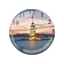 Kız Kulesi Istediğiniz Isim Yazılır Sessiz Akar Bombeli Gerçek Cam Duvar Saati Siyah