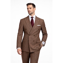 Fabıo Cassel Çizgili Kruvaze Erkek Takım Elbise Slim Fit Kahverengi
