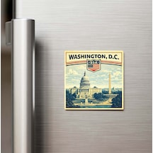 Retro Amerika Birleşik Devletleri Washington Şehri Temalı Vintage Buzdolap Magneti 9x9 Cm
