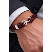 Deep Burgundy Core Bordo Hakiki Deri Erkek Bileklik-50-674 Antrasit