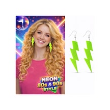 80 Ler 90'lar Retro Neon Yeşil Şimşek Küpe 10 Cm Çok Renkli