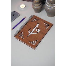 Elif Vav Ahşap Defter - Ajanda - A5 Spiralli Okul Defteri Ahşap Rengi Ceviz Notebook