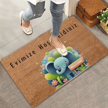 Valerine Life Şirin Fil Ve Orman Temalı Evimize Hoş Geldiniz Kapı Önü Paspası 45x70cm