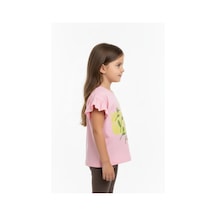 Toontoy Kids Toontoy Kız Çocuk Baskılı Bisiklet Yaka Kolu Fırfırlı Tişört 25008 Pembe