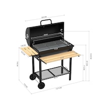 Zln3594 Kömürlü Mangal & Barbekü Taşınabilir Ahşap Raflı Siyah