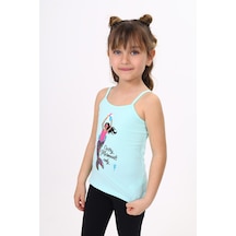 Toontoy Kids Toontoy Kız Çocuk Baskılı Düz Yaka Askılı Tişört Mint Yeşili