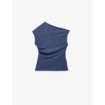 Koton Asimetrik Yaka Kolsuz Drape Detaylı Bluz Mavi 6skg60097ak Mavi
