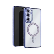 Samsung Uyumlu Galaxy S25 Uyumlu Kılıf Joke Simli Magneticsafe Kılıf - Mavi
