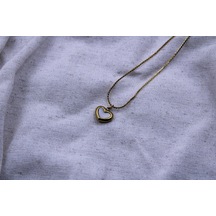 Byantep Sedefli Minimal Kalp Gold Çelik Kolye Gri