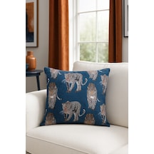 Leopar Kadife Kırlent Kılıfı Lacivert 45x45 Lacivert