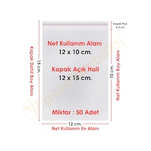 12x10+5 Cm. 12x15 50 Adet Şeffaf Bantlı Yapışkanlı Opp Poşet