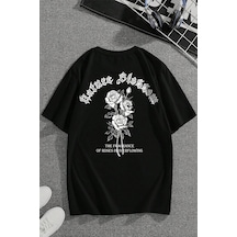 Nature Blossom Baskılı Unisex Oversize Tshirt Siyah