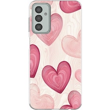 Samsung Galaxy M13-m23 Uyumlu Çizgisel Pembe Kalp Baskılı Silikon Kılıf Renkli