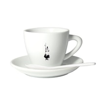 Cappuccino Kahve Fincanı Ve Tabağı - 240ml - İkonik Bıyıklı Adam Desenli - Porselen çok renkli
