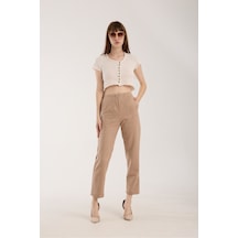 Gugus Kadın Beli Pensli Süet Pantolon Havuç/şalvar Model Bej