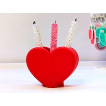 3d Baskı Kalp Şekilli Kalemlik - Masaüstü Organizer - Kırmızı Çok Renkli