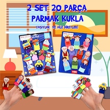2 Set - 20 Parça Tox Taşıtlar Ve Aile Bireyleri Parmak Kukla T752