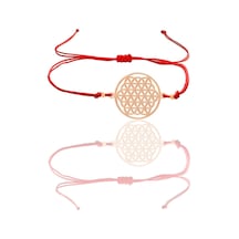 Gümüş Rose Yaşam Çiçeği Kırmızı İpli Bileklik
