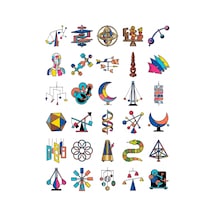 30 Adet Modern Kinetik Heykel Sticker Seti - Laptop, Defter Ve Ajanda Çok Renkli