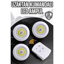 Spot Lamba Led Işık 3'lü Uzaktan Kumandalı Pilli Yapışkanlı Kablosuz Çok Renkli 47193146