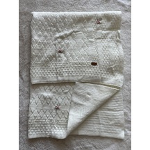 Pembe Çiçekli Çift Kat İnce Triko Battaniye Krem