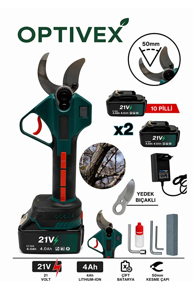 21v Kömürsüz 50 Mm Çelik Bıçaklı Dal Budama Makası Makinesi