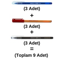 Pensan Tükenmez Kalem 9 Adet Siyah + Mavi + Kırmızı